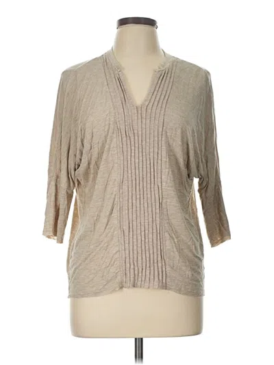 Pre-owned Left Coast By Dolan 3/4 Sleeve Top Tan V-neck Tops