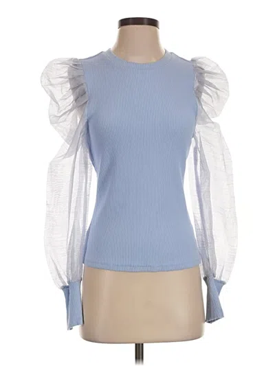 Pre-owned Left Coast By Dolan Long Sleeve Top Blue Mock Neckline Tops