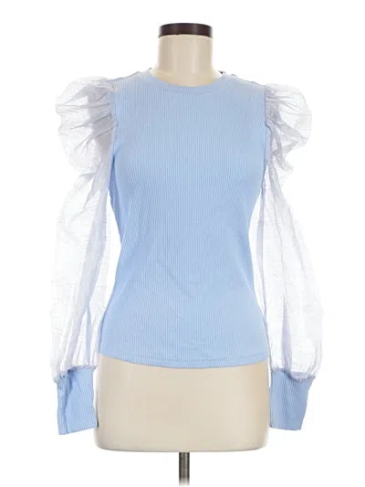 Pre-owned Left Coast By Dolan Long Sleeve Top Blue Ruffles Neckline Tops
