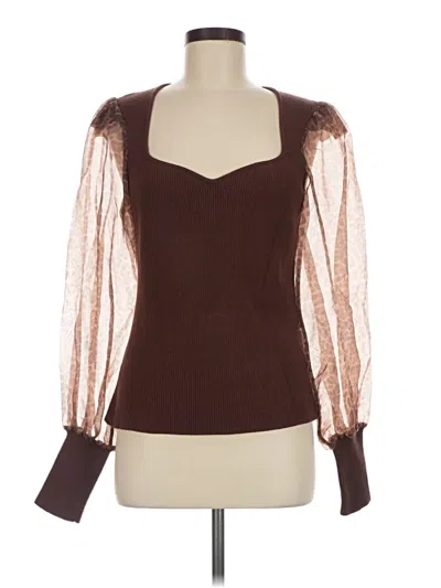 Pre-owned Left Coast By Dolan Long Sleeve Top Brown Sweetheart Neckline Tops