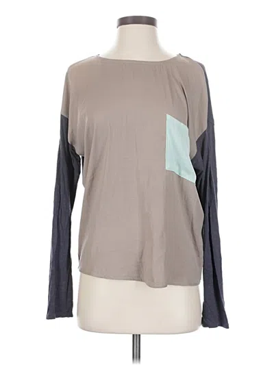 Pre-owned Left Coast By Dolan Long Sleeve Top Tan Color Block Pattern Crew Neck Tops
