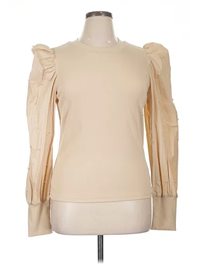 Pre-owned Left Coast By Dolan Long Sleeve Top Tan Turtleneck Tops