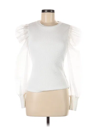 Pre-owned Left Coast By Dolan Long Sleeve Top White Ruffles Neckline Tops