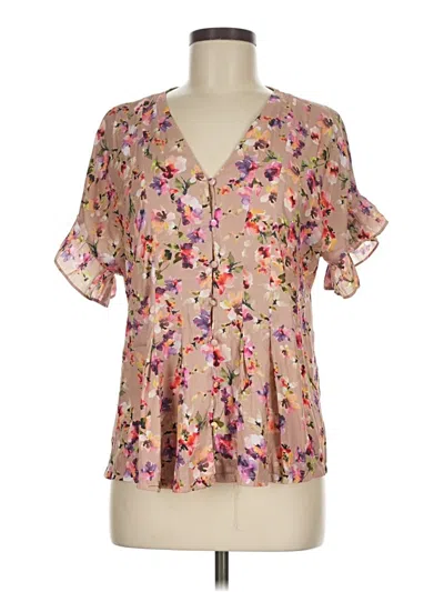 Pre-owned Left Coast By Dolan Short Sleeve Blouse In Tan