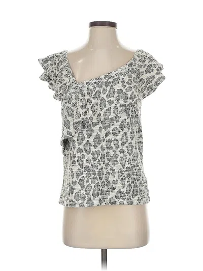 Pre-owned Left Coast By Dolan Short Sleeve Silk Top Gray Sweetheart Neckline Tops