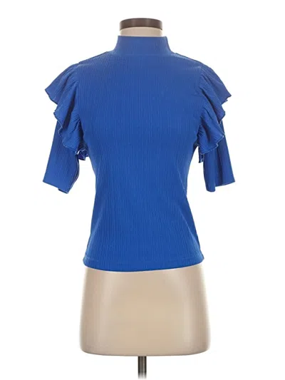 Pre-owned Left Coast By Dolan Short Sleeve Top Blue Ruffles Neckline Tops