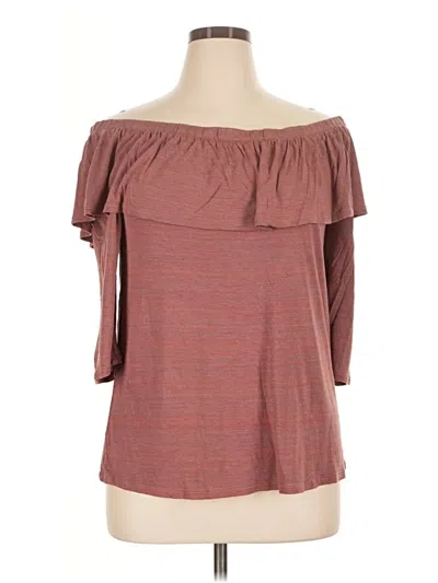 Pre-owned Left Coast By Dolan Short Sleeve Top Brown Off The Shoulder Neckline Tops