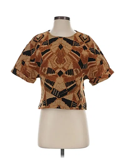 Pre-owned Left Coast By Dolan Short Sleeve Top Brown Square Neckline Tops