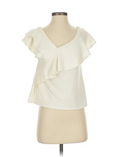 Pre-owned Left Coast By Dolan Short Sleeve Top Ivory Ruffles Neckline Tops In White
