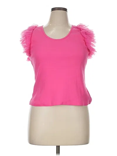 Pre-owned Left Coast By Dolan Short Sleeve Top Pink Solid Pattern Sweetheart Neckline Tops