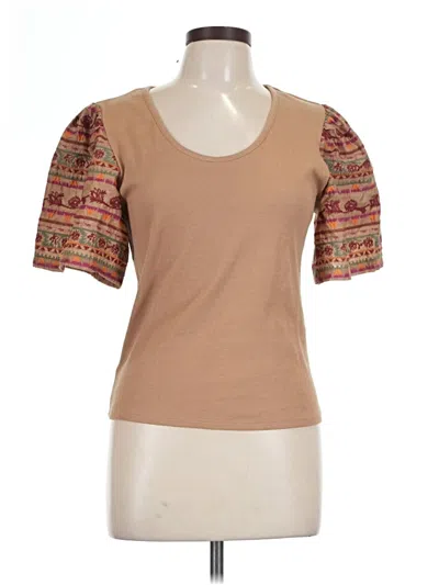 Pre-owned Left Coast By Dolan Short Sleeve Top Tan Graphic Pattern Scoop Neck Tops
