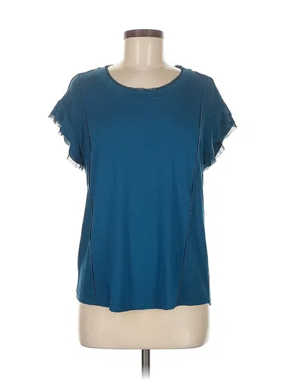 Pre-owned Left Coast By Dolan Short Sleeve Top Teal Scoop Neck Tops In Blue