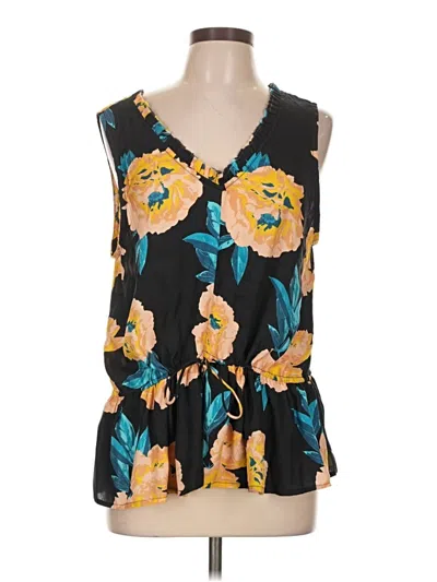 Pre-owned Left Coast By Dolan Sleeveless Silk Top Black Plunge Neckline Tops