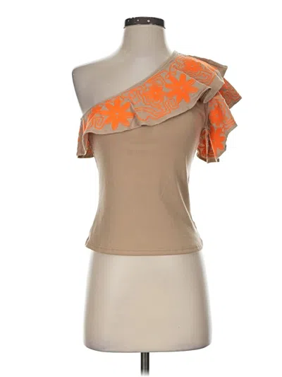 Pre-owned Left Coast By Dolan Sleeveless Top Tan One Shoulder Neckline Tops