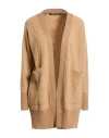 Left End Woman Cardigan Camel Size 4 Virgin Wool, Polyamide In Sand