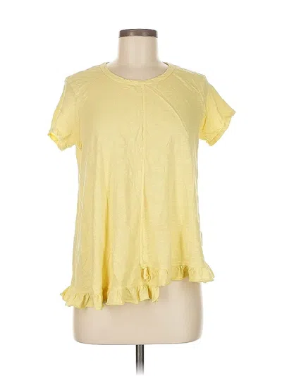 Pre-owned Left Of Center Short Sleeve Top Yellow Crew Neck Tops