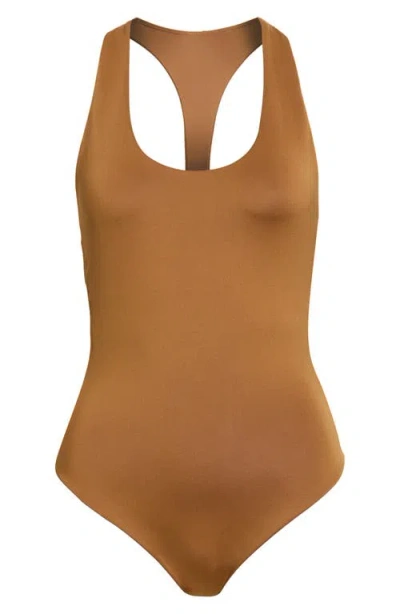 Left On Friday Fast Track Racerback One-piece Swimsuit In Brown