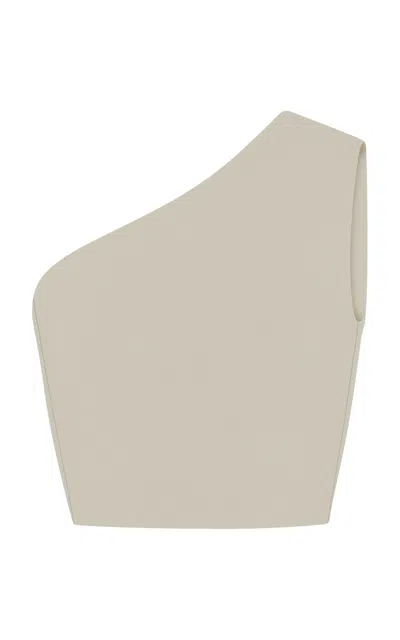 Left On Friday Form One-shoulder Cropped Jersey Tank In Taupe