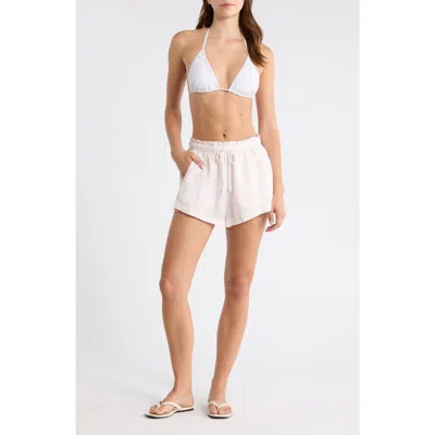 Left On Friday Getaway Linen Cover-up Shorts In White