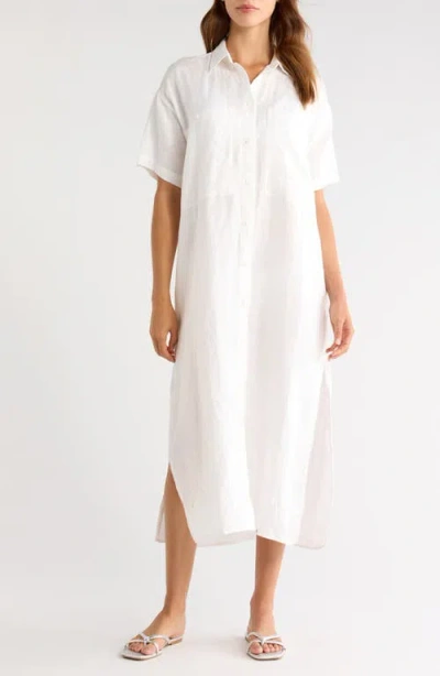 Left On Friday Getaway Linen Shirt Dress Cover-up In White