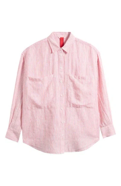 Left On Friday Getaway Stripe Linen Cover-up Shirt In Multi