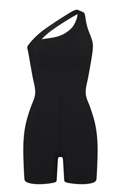 Left On Friday Shoreline One-shoulder Stretch-jersey Playfuit In Black