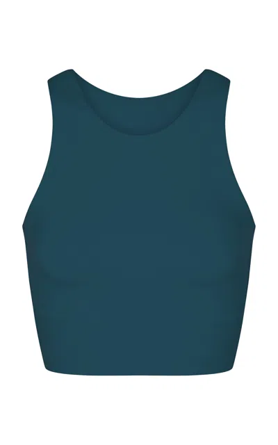 Left On Friday Tone Cropped Stretch-jersey Top In Blue