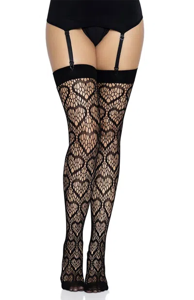 Leg Avenue Amore Heart Net Thigh High Tights In Black
