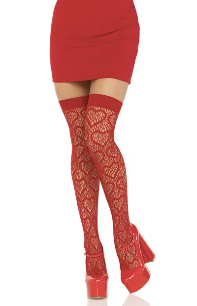 Leg Avenue Amore Heart Net Thigh High Tights In Red