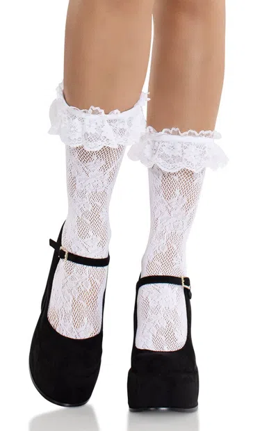 Leg Avenue Blossom Lace Ankle Socks In White
