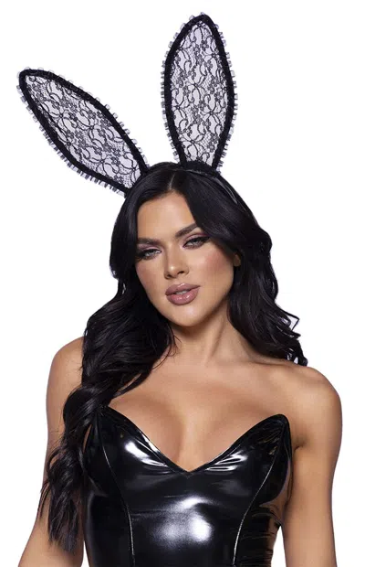 Leg Avenue Costume Bendable Lace Bunny Ears Headband In Black