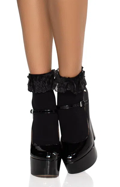 Leg Avenue Diem Lace Ruffle Anklet Socks In Black