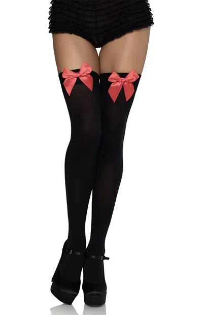 Leg Avenue Kay Opaque Thigh High Tights In Black/red In Multi