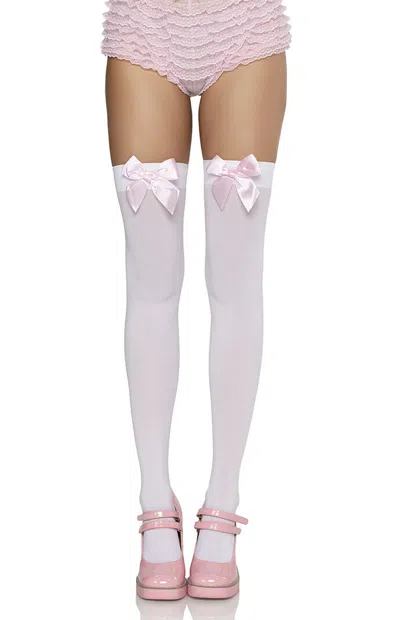 Leg Avenue Kay Opaque Thigh High Tights In White/ Pink In Multi