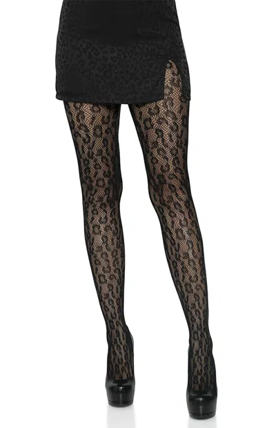 Leg Avenue Leopard Net Tights In Black In Burgundy