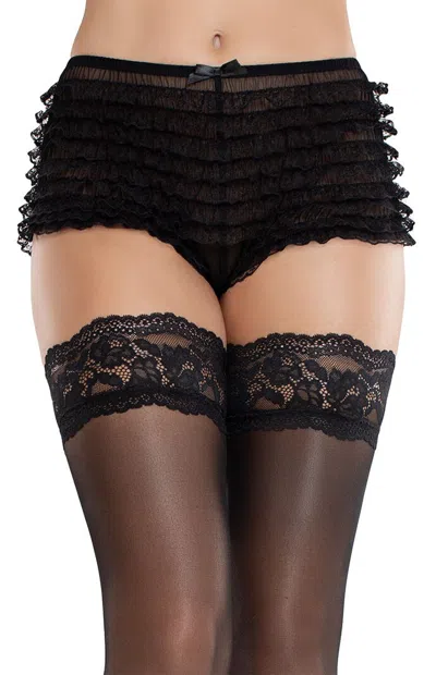 Leg Avenue Micromesh Lace Ruffle Tanga Boyshorts In Black