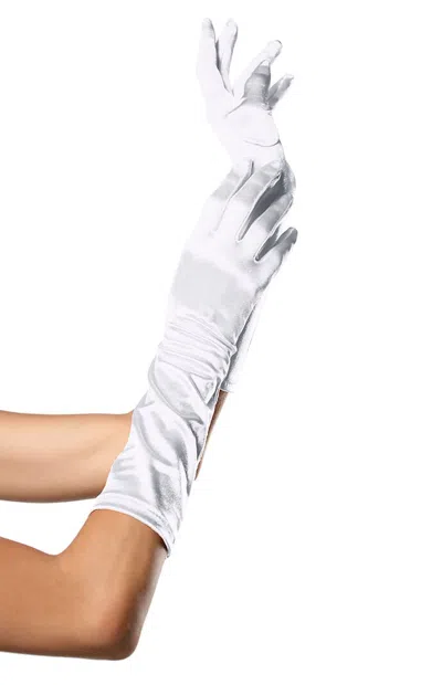 Leg Avenue Satin Elbow Length Gloves In White