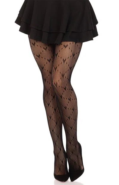 Leg Avenue Valentina Heart Fishnet Tights In Black In Burgundy