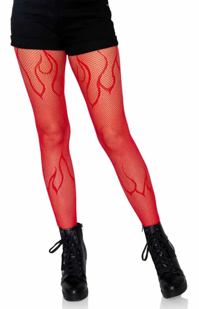 Leg Avenue Women's Flame Fishnet Tights In Red