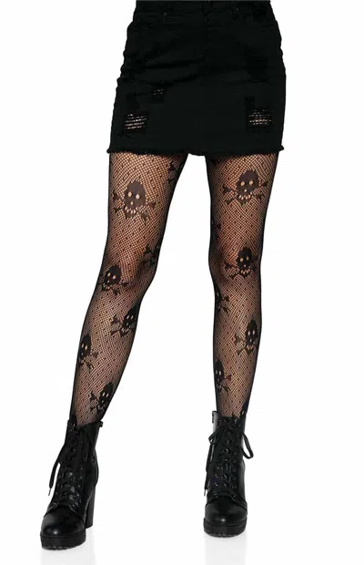 Leg Avenue Women's Pirate Net Skull Tights In Black In Animal Print