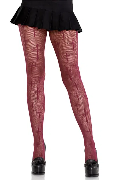 Leg Avenue Women's Worship Me Net Tights In Burgundy In White