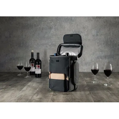 Legacy Duet Wine And Cheese Insulated 2 Bottle Picnic Tote Bag In Black With Silver Trim