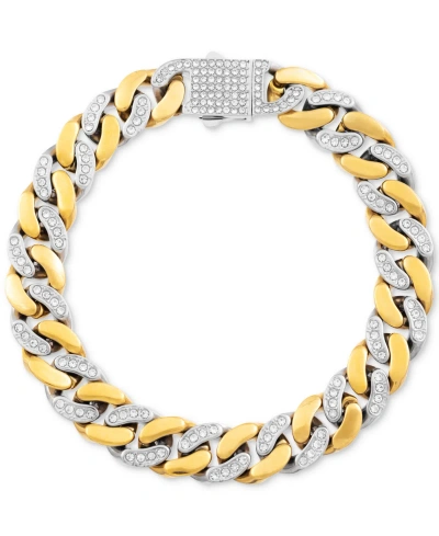 Legacy For Men By Simone I. Smith Men's Crystal Curb Link Bracelet In Stainless Steel & Gold-tone Ion-plate