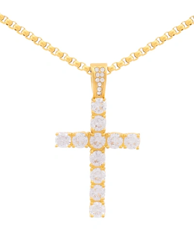 Legacy For Men By Simone I. Smith Men's Cubic Zirconia Cross 24" Pendant Necklace In Gold Ion-plated Stainless Steel In Gold-tone