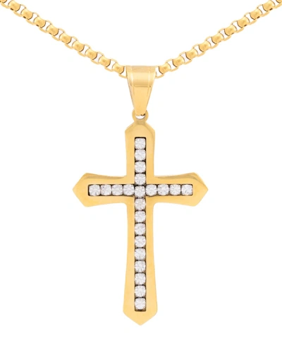 Legacy For Men By Simone I. Smith Men's Cubic Zirconia Cross 24" Pendant Necklace In Gold-tone Ion-plated Stainless Steel