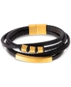 Legacy For Men By Simone I. Smith Men's Multirow Black Fiber Bracelet In Gold-tone Ion-plated Stainless Steel In Black