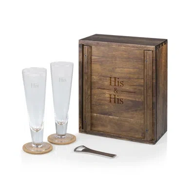 Legacy Wedding/anniversary His/his Pilsner Craft Beer Set With 2 Beer Glasses - Gift For Beer Lovers In Brown;clear