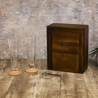 Legacy Wedding/anniversary Mrs/mrs Pilsner Craft Beer Set With 2 Beer Glasses - Gift For Beer Lovers In Brown;clear