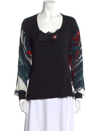 Pre-owned Legatte Jeans Patterned Crew Neck Top In Black