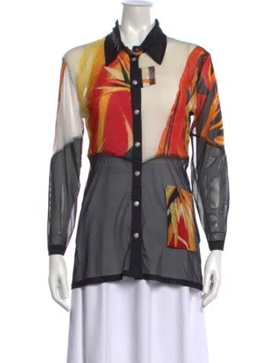 Pre-owned Legatte Jeans Printed Long Sleeve Button-up Top In Multi